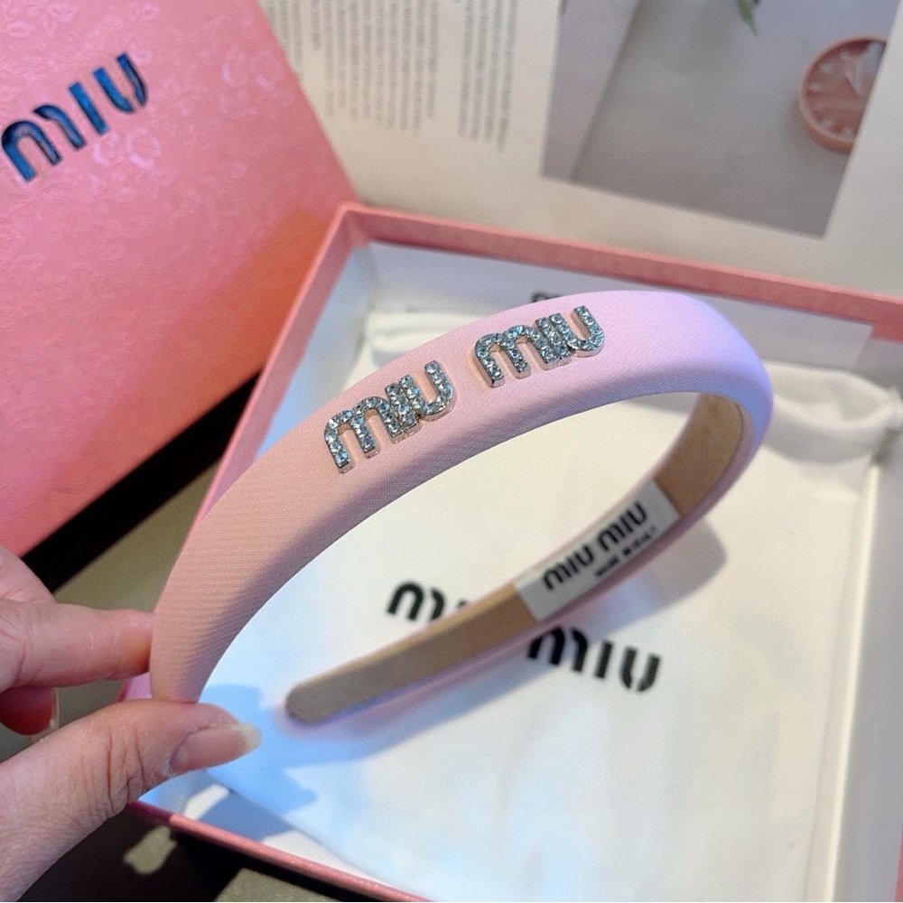 Miu Miu Pale Pink Crystal-Logo Padded Headband